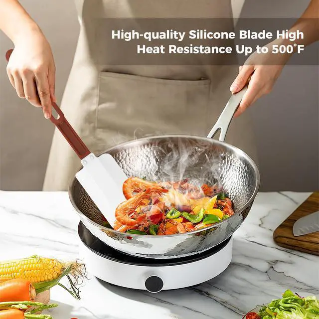 Alt view image 5 of 7 - Commercial Spatula 500°F Heat-Resistant Heavy Duty Spatula Non-Stick Scraper, Ideal for Baking/Cooking/Mixing, Commercial Dishwasher Safe, Set of 2