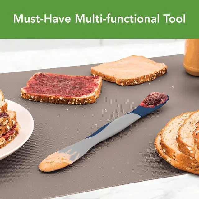 Alt view image 2 of 6 - Mini Scoop and Spread Tool for Kitchen Meal Prep Small Sandwich Spreader Spatula for Peanut Butter Jelly, Silicone BPA Free Dishwasher Safe Scooper Spreader, Deep Indigo and Oyster Gray
