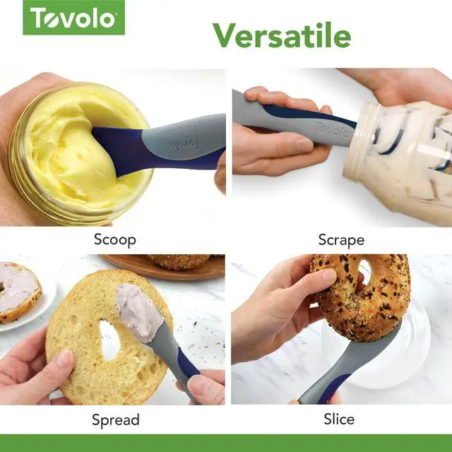 Alt view image 4 of 6 - Mini Scoop and Spread Tool for Kitchen Meal Prep Small Sandwich Spreader Spatula for Peanut Butter Jelly, Silicone BPA Free Dishwasher Safe Scooper Spreader, Deep Indigo and Oyster Gray