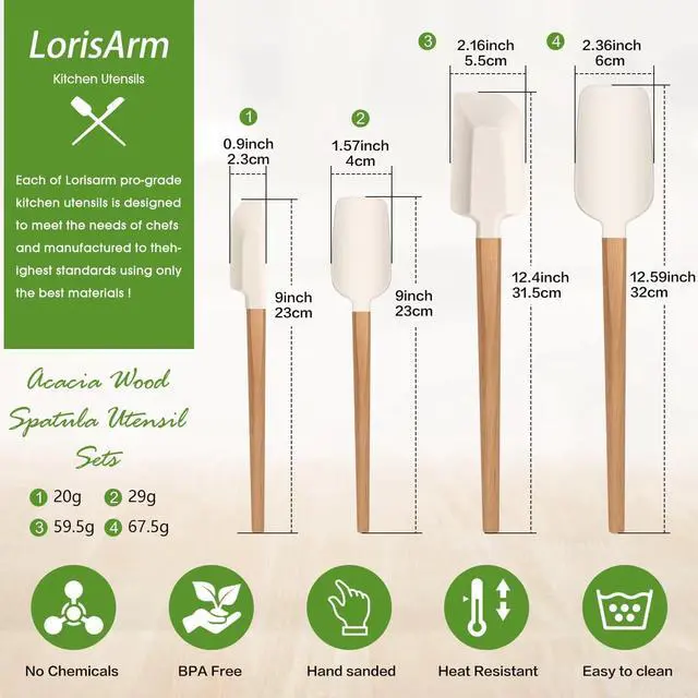 Alt view image 2 of 4 - Wooden Handle Spatula Set, 12" & 9" Rubber Spatula Silicone Spatulas for Baking Cooking and Mixing.