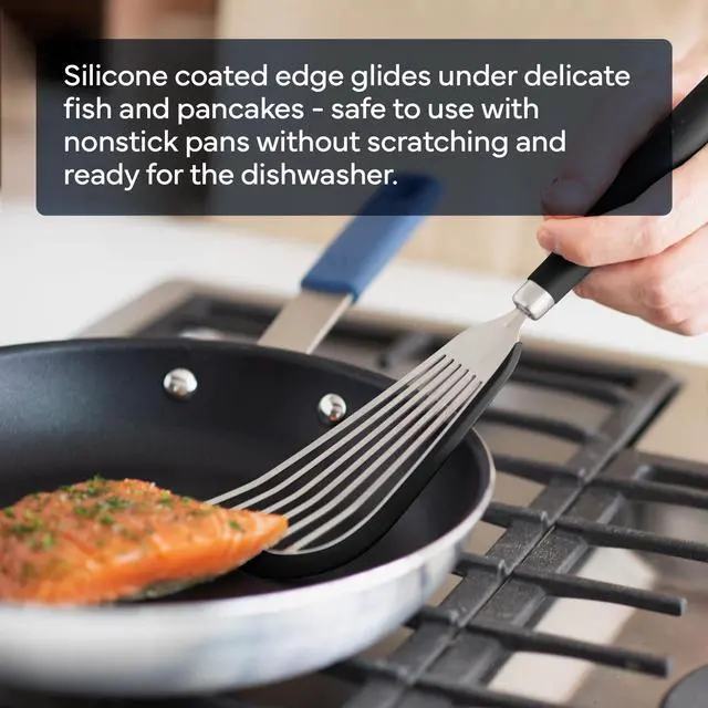 Alt view image 4 of 7 - Fish Silicone Spatula - Slotted Turner for Cooking - Perfect for Frying - Heat Resistant - Dishwasher Safe -1mm Thick Flexible Flipper - Soft Silicone Grip Handle for Easy Use