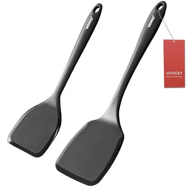 Main image of Silicone Spatula Set, 600°F Heat Resistant Silicone Spatula Turner Flipper for Cooking, Non Stick and Non Scratch Kitchen Utensils for Eggs, Burgers, Crepes, 2-Pack Solid Spatulas Set, Black