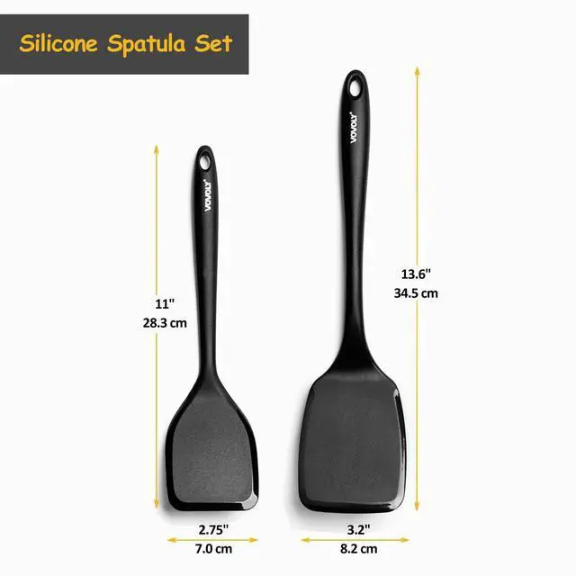 Alt view image 2 of 7 - Silicone Spatula Set, 600°F Heat Resistant Silicone Spatula Turner Flipper for Cooking, Non Stick and Non Scratch Kitchen Utensils for Eggs, Burgers, Crepes, 2-Pack Solid Spatulas Set, Black