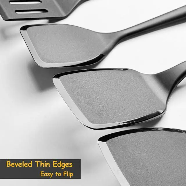 Alt view image 3 of 7 - Silicone Spatula Set, 600°F Heat Resistant Silicone Spatula Turner Flipper for Cooking, Non Stick and Non Scratch Kitchen Utensils for Eggs, Burgers, Crepes, 2-Pack Solid Spatulas Set, Black