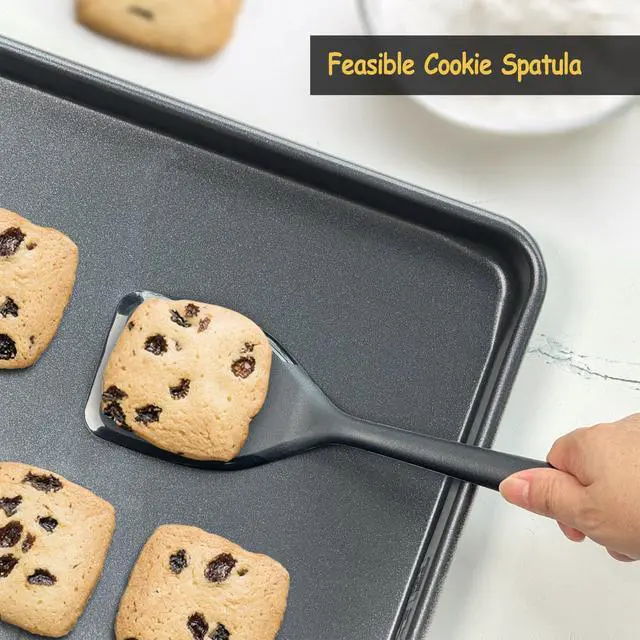 Alt view image 7 of 7 - Silicone Spatula Set, 600°F Heat Resistant Silicone Spatula Turner Flipper for Cooking, Non Stick and Non Scratch Kitchen Utensils for Eggs, Burgers, Crepes, 2-Pack Solid Spatulas Set, Black