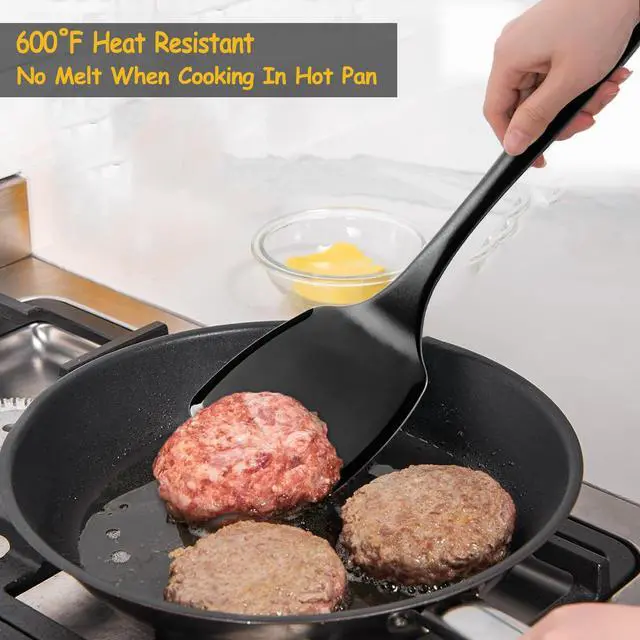 Alt view image 6 of 7 - Silicone Spatula Set, 600°F Heat Resistant Silicone Spatula Turner Flipper for Cooking, Non Stick and Non Scratch Kitchen Utensils for Eggs, Burgers, Crepes, 2-Pack Solid Spatulas Set, Black