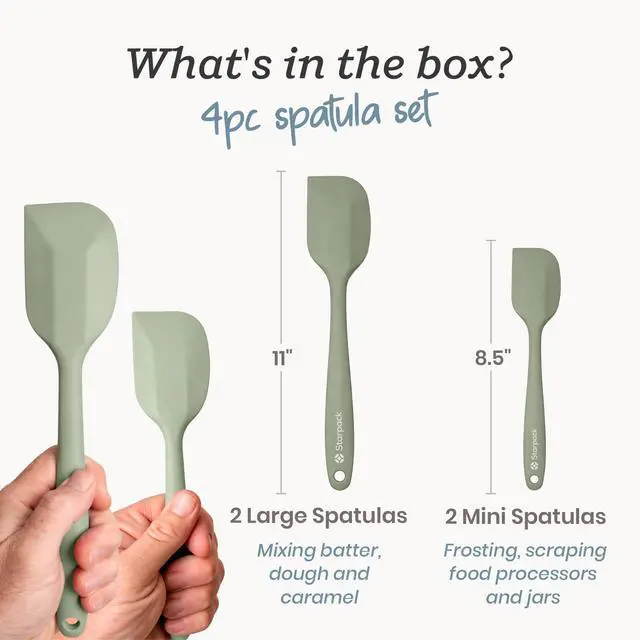Alt view image 3 of 7 - LFGB Non Toxic, 600°F Heat Resistant, BPA-Free, One-Piece Kitchen Baking Spatulas - Dishwasher Safe for Nonstick Cookware Sage Green