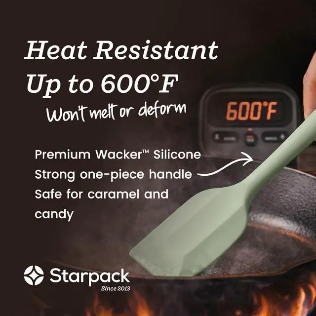 Alt view image 4 of 7 - LFGB Non Toxic, 600°F Heat Resistant, BPA-Free, One-Piece Kitchen Baking Spatulas - Dishwasher Safe for Nonstick Cookware Sage Green