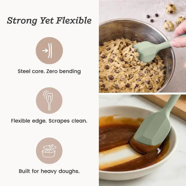 Alt view image 5 of 7 - LFGB Non Toxic, 600°F Heat Resistant, BPA-Free, One-Piece Kitchen Baking Spatulas - Dishwasher Safe for Nonstick Cookware Sage Green
