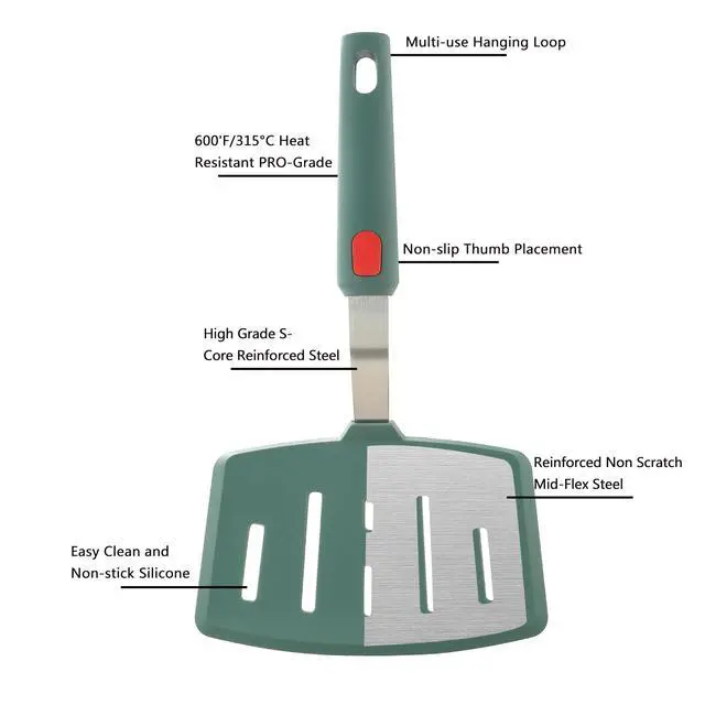 Alt view image 3 of 7 - Silicone Wide Pancake Spatula, Slotted Turner for Cooking or Baking, Large Spatula for Egg, Fish, Steak, Flipping and Wok Use, Dishwasher Safe