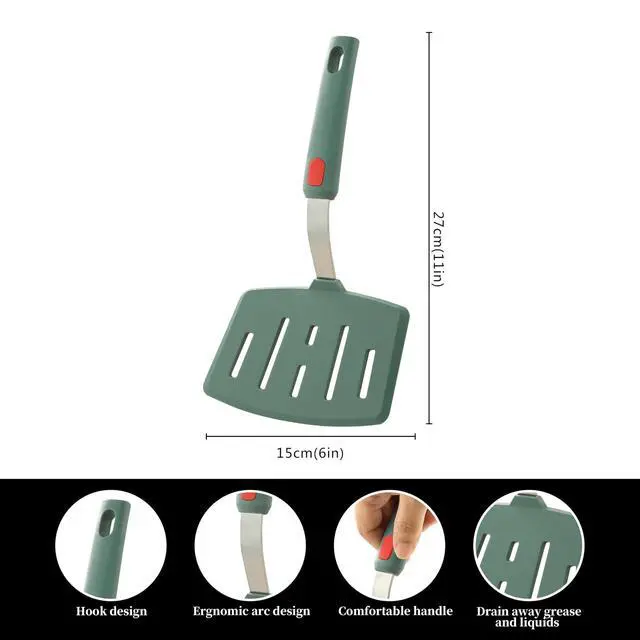Alt view image 2 of 7 - Silicone Wide Pancake Spatula, Slotted Turner for Cooking or Baking, Large Spatula for Egg, Fish, Steak, Flipping and Wok Use, Dishwasher Safe
