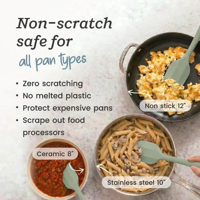 Alt view image 7 of 7 - LFGB Non Toxic, 600°F Heat Resistant, BPA-Free, One-Piece Kitchen Baking Spatulas - Dishwasher Safe for Nonstick Cookware Sage Green