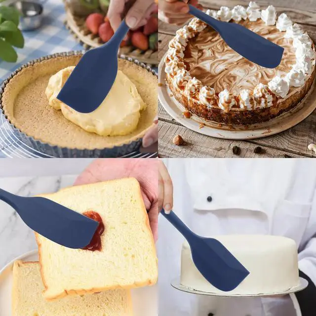 Alt view image 2 of 7 - Silicone Spatulas Set, Rubber Spoon Spatula Heat Resistant Spoonula One Piece Design Seamless Spatula Non-Stick Scrapers Baking Mixing Tool (Dark Blue)