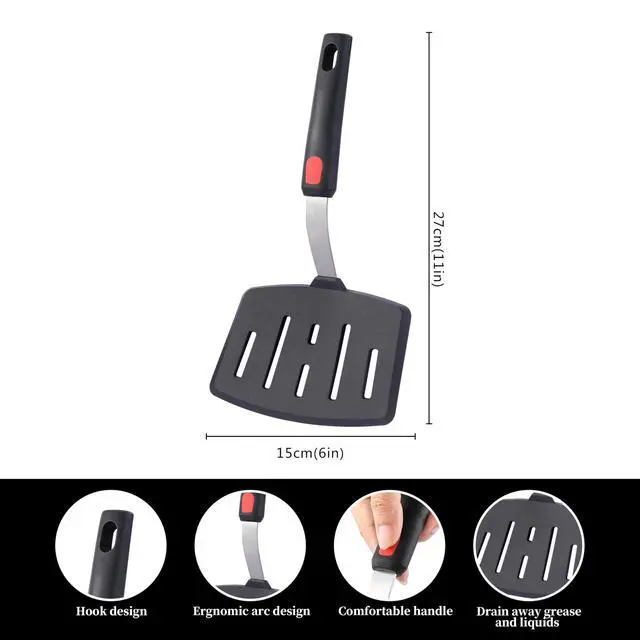 Alt view image 2 of 7 - Silicone Wide Spatula, Slotted Turner for Cooking or Baking, Large Pancake Spatula for Egg, Fish, Steak, Flipping and Wok Use, Dishwasher Safe