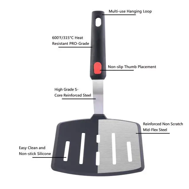 Alt view image 3 of 7 - Silicone Wide Spatula, Slotted Turner for Cooking or Baking, Large Pancake Spatula for Egg, Fish, Steak, Flipping and Wok Use, Dishwasher Safe
