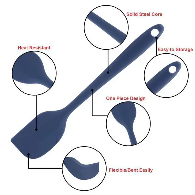 Alt view image 5 of 7 - Silicone Spatulas Set, Rubber Spoon Spatula Heat Resistant Spoonula One Piece Design Seamless Spatula Non-Stick Scrapers Baking Mixing Tool (Dark Blue)