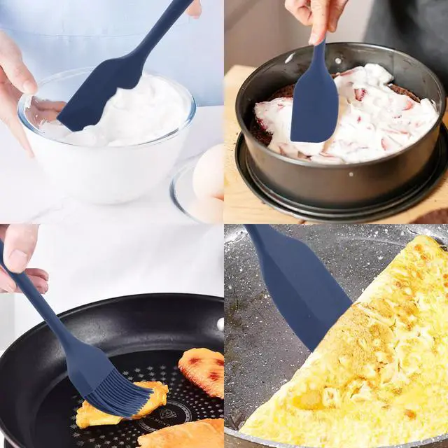Alt view image 3 of 7 - Silicone Spatulas Set, Rubber Spoon Spatula Heat Resistant Spoonula One Piece Design Seamless Spatula Non-Stick Scrapers Baking Mixing Tool (Dark Blue)