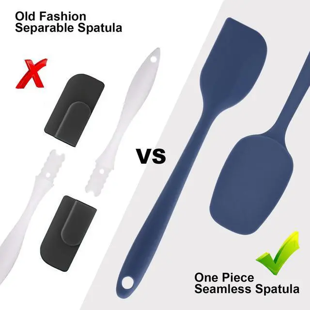Alt view image 7 of 7 - Silicone Spatulas Set, Rubber Spoon Spatula Heat Resistant Spoonula One Piece Design Seamless Spatula Non-Stick Scrapers Baking Mixing Tool (Dark Blue)