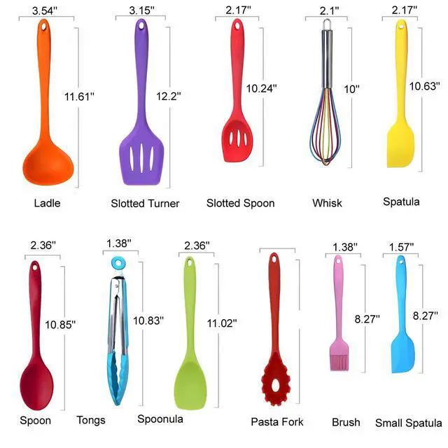 Alt view image 2 of 7 - Kitchen Utensil Set - 11 Cooking Utensils - Colorful Silicone Kitchen Utensils - Nonstick Cookware with Spatula Set - Colored Best Kitchen Tools Kitchen Gadgets(Multi)