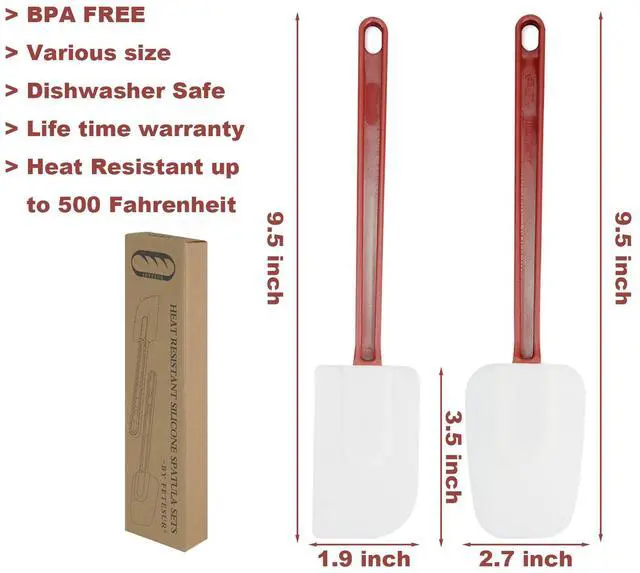 Alt view image 2 of 6 - High Heat Resistant Silicone Scraper Spoon Commercial Spatula for Cooking, Rubber Spatula Set of 2 (9.5'')