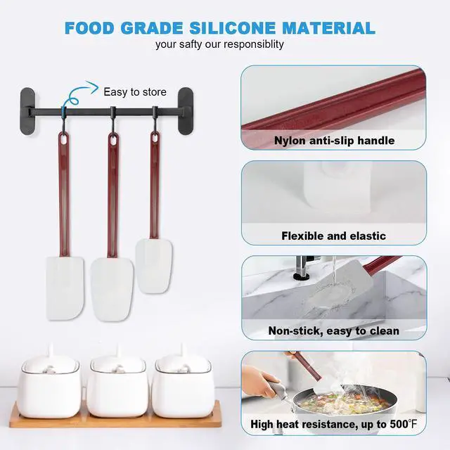 Alt view image 3 of 6 - High Heat Resistant Silicone Scraper Spoon Commercial Spatula for Cooking, Rubber Spatula Set of 2 (9.5'')