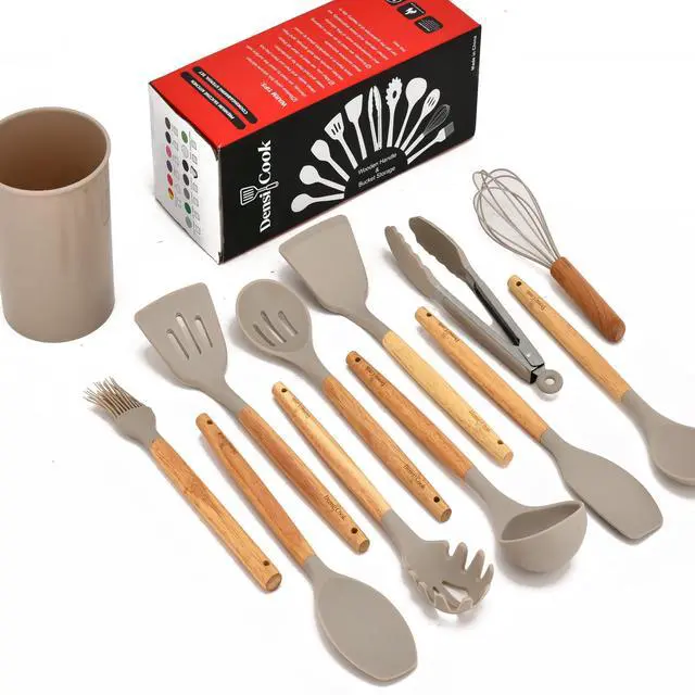 Alt view image 3 of 7 - Silicone Cooking Utensils Set - 446°F Heat Resistant Silicone Kitchen Utensils Set, Spatula,Turner Tongs, Spoon, Whisk,Kitchen Gadgets for Nonstick Cookware, BPA FreeKhaki