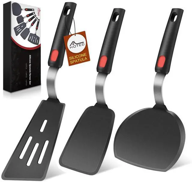 Main image of Silicone Spatula Turner for Nonstick Cookware, Cooking Spatulas 600°F Heat Resistant Large Flexible Rubber Spatula Set of 3, Kitchen Utensils for Flipping Eggs, Burgers, Pancakes, Crepes