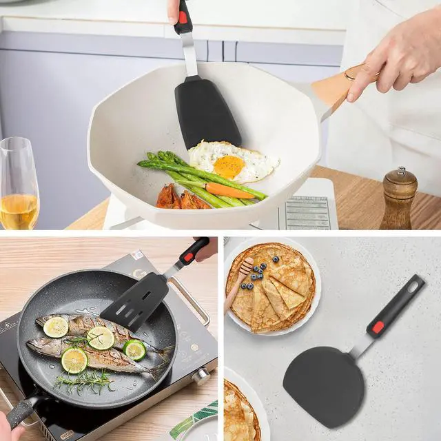 Alt view image 3 of 7 - Silicone Spatula Turner for Nonstick Cookware, Cooking Spatulas 600°F Heat Resistant Large Flexible Rubber Spatula Set of 3, Kitchen Utensils for Flipping Eggs, Burgers, Pancakes, Crepes