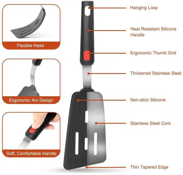 Alt view image 5 of 7 - Silicone Spatula Turner for Nonstick Cookware, Cooking Spatulas 600°F Heat Resistant Large Flexible Rubber Spatula Set of 3, Kitchen Utensils for Flipping Eggs, Burgers, Pancakes, Crepes