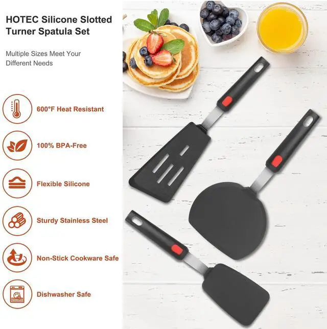 Alt view image 7 of 7 - Silicone Spatula Turner for Nonstick Cookware, Cooking Spatulas 600°F Heat Resistant Large Flexible Rubber Spatula Set of 3, Kitchen Utensils for Flipping Eggs, Burgers, Pancakes, Crepes