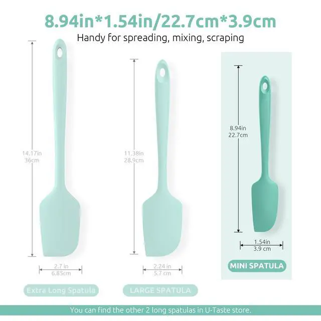 Alt view image 2 of 7 - Small Mini Silicone Spatula: 9×2inch 600ºF Heat-Resistant Food-Grade Jar Scraper for Kitchen Use, Non-Stick Seamless Flexible Baking Utensil for Mixing, Scraping Jam in Bowl or Cup (Aqua Sky)