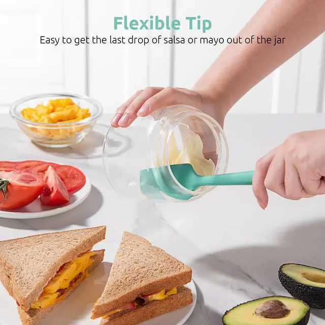 Alt view image 5 of 7 - Small Mini Silicone Spatula: 9×2inch 600ºF Heat-Resistant Food-Grade Jar Scraper for Kitchen Use, Non-Stick Seamless Flexible Baking Utensil for Mixing, Scraping Jam in Bowl or Cup (Aqua Sky)