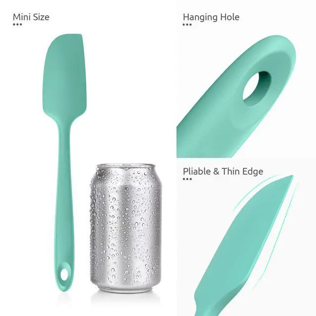 Alt view image 6 of 7 - Small Mini Silicone Spatula: 9×2inch 600ºF Heat-Resistant Food-Grade Jar Scraper for Kitchen Use, Non-Stick Seamless Flexible Baking Utensil for Mixing, Scraping Jam in Bowl or Cup (Aqua Sky)