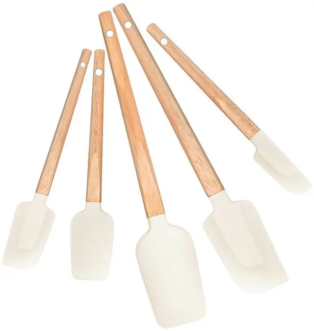 Main image of Silicone Spatula Set 5-Piece, Food Grade Heat Resistant 600°F, Wooden Handle Kitchen Utensils for Non-Stick Cookware, BPA Free Baking & Cooking Scraper Set (White)
