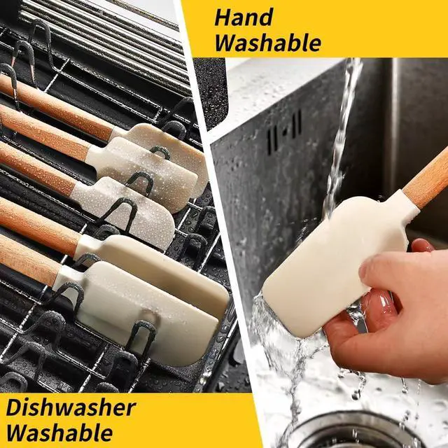 Alt view image 5 of 7 - Silicone Spatula Set 5-Piece, Food Grade Heat Resistant 600°F, Wooden Handle Kitchen Utensils for Non-Stick Cookware, BPA Free Baking & Cooking Scraper Set (White)