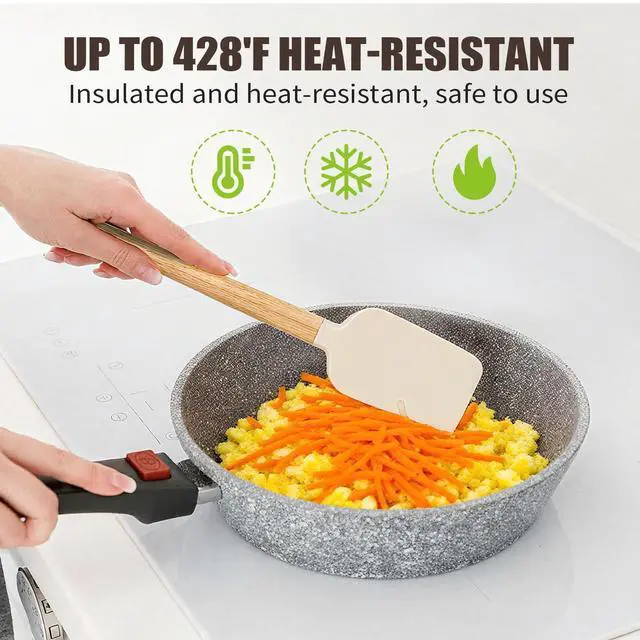 Alt view image 6 of 7 - Silicone Spatula Set 5-Piece, Food Grade Heat Resistant 600°F, Wooden Handle Kitchen Utensils for Non-Stick Cookware, BPA Free Baking & Cooking Scraper Set (White)