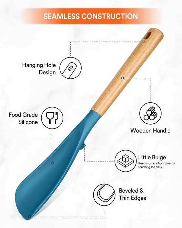Alt view image 4 of 7 - Multifunction Spoon for Nonstick Cookwares, Great for Cooking and Serving, Sturdy BPA-Free Matte Silicone, Wood Handle spoonula for Mixing, Scoop, and Scrape, Turquoise(2 pack,11.4" & 13.4")