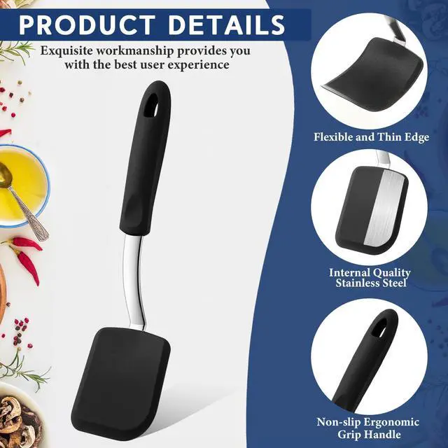 Alt view image 3 of 6 - Small Silicone Spatula Flexible Silicone Cookie Spatula Heat Resistant Small Pancake Turner for Kitchen Use Nonstick Cookware No Scratch Cooking Flipper for Egg Pancake