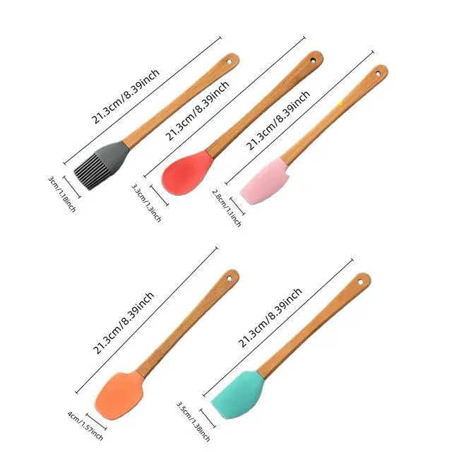 Alt view image 3 of 7 - Piece Silicone Spatulas,Mini Rubber Spatula Bamboo Handle,Heat Resistant Silicone Set,Non-Stick Kitchen Utensils For Baking,Cooking and Stir(colorful)