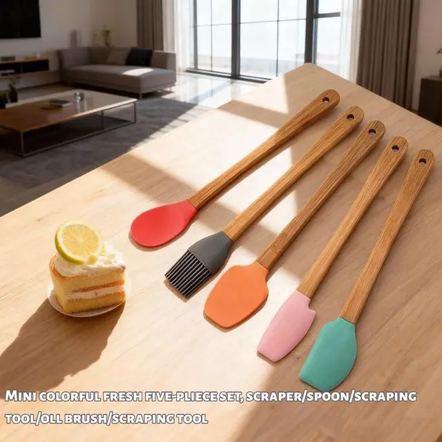 Alt view image 5 of 7 - Piece Silicone Spatulas,Mini Rubber Spatula Bamboo Handle,Heat Resistant Silicone Set,Non-Stick Kitchen Utensils For Baking,Cooking and Stir(colorful)