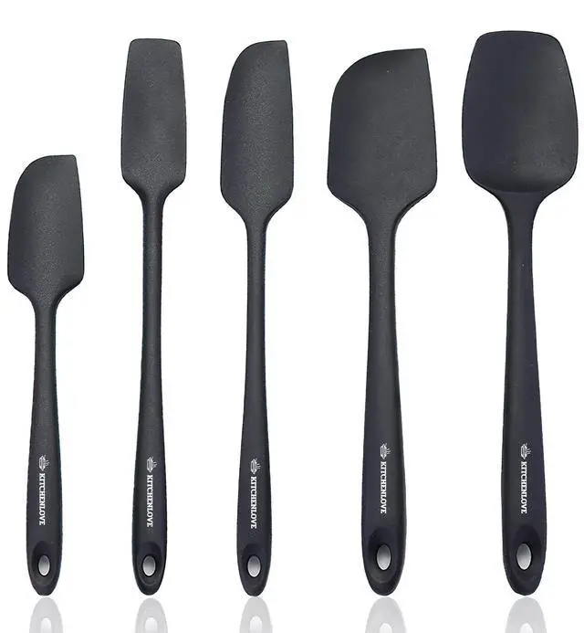 Main image of Premium 600°F Heat Resistant 5 Piece Silicone Spatula Set for Baking, Cooking, Mixing - Non-Stick with High Grade S-Iron Steel Core - One Piece Seamless Design - BPA Free (Black)