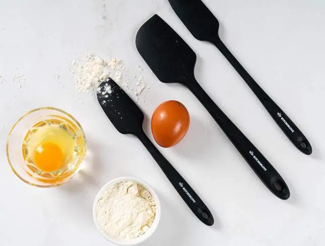 Alt view image 7 of 7 - Premium 600°F Heat Resistant 5 Piece Silicone Spatula Set for Baking, Cooking, Mixing - Non-Stick with High Grade S-Iron Steel Core - One Piece Seamless Design - BPA Free (Black)