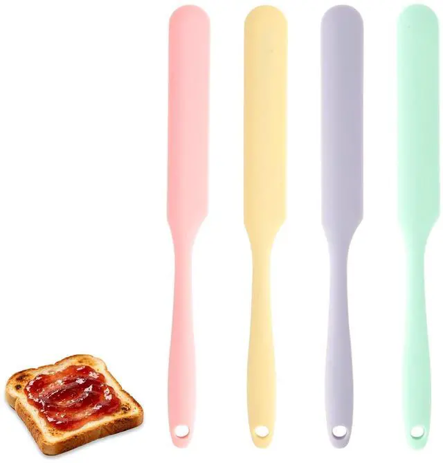 Main image of 4 Pcs Silicone Jar Spatula, Long Handle Skinny Spatula Scraper for Jars & Bottles, Heat Resistant Small Spatulas Set for Kitchen Baking Sourdough Cake Makeup Essentials, Pink+Yellow+Light Green+Purple