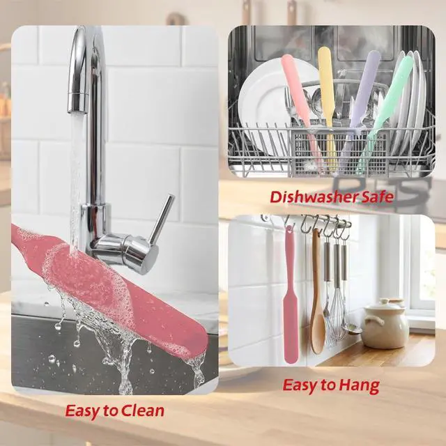 Alt view image 6 of 7 - 4 Pcs Silicone Jar Spatula, Long Handle Skinny Spatula Scraper for Jars & Bottles, Heat Resistant Small Spatulas Set for Kitchen Baking Sourdough Cake Makeup Essentials, Pink+Yellow+Light Green+Purple