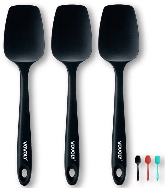 Main image of Silicone Spatula Set, High Heat Resistan Rubber Spoon Spatula, Non-Stick Spoonula with Seamless One Piece Design, Flexible Scrapers Baking Mixing Tool,3 Pack, Black