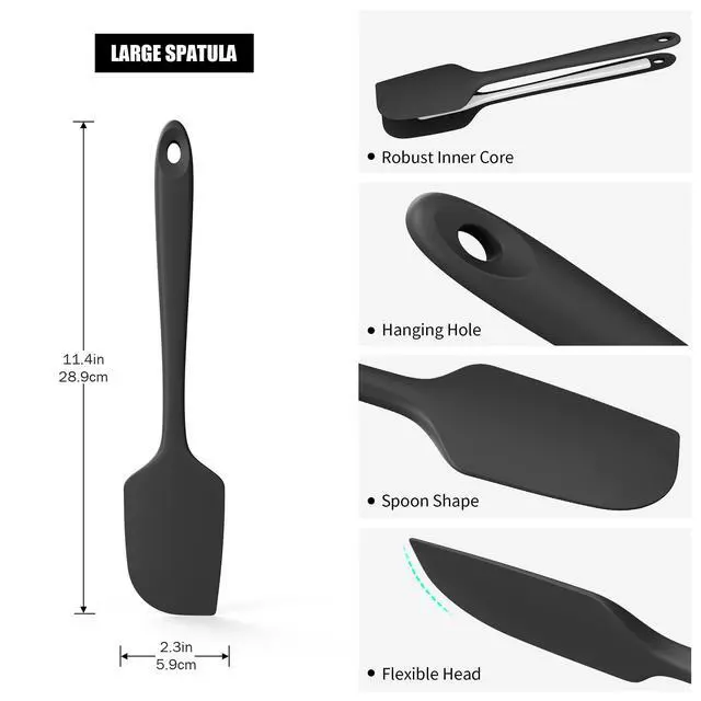 Alt view image 2 of 7 - 600°F Heat Resistant Silicone Spatula, Doosu High Temp Flexible Kitchen Rubber Bowl Scrapers Food Grade Seamless Baking Supplies Scratch-Proof for Scraping Non-Stick Pans (Black, 11.4in)