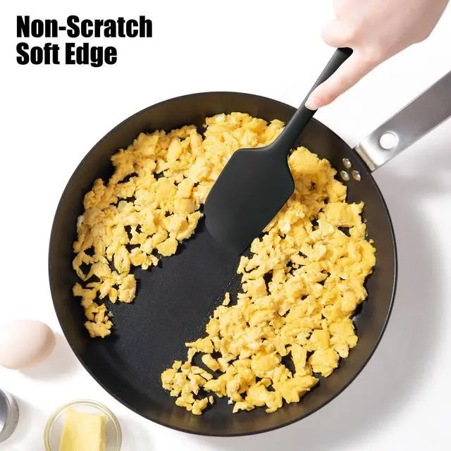 Alt view image 4 of 7 - 600°F Heat Resistant Silicone Spatula, Doosu High Temp Flexible Kitchen Rubber Bowl Scrapers Food Grade Seamless Baking Supplies Scratch-Proof for Scraping Non-Stick Pans (Black, 11.4in)