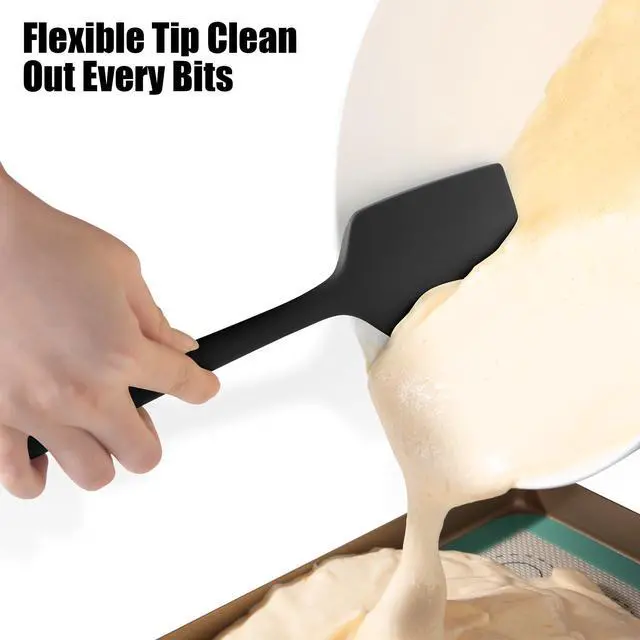 Alt view image 6 of 7 - 600°F Heat Resistant Silicone Spatula, Doosu High Temp Flexible Kitchen Rubber Bowl Scrapers Food Grade Seamless Baking Supplies Scratch-Proof for Scraping Non-Stick Pans (Black, 11.4in)