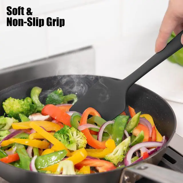Alt view image 7 of 7 - 600°F Heat Resistant Silicone Spatula, Doosu High Temp Flexible Kitchen Rubber Bowl Scrapers Food Grade Seamless Baking Supplies Scratch-Proof for Scraping Non-Stick Pans (Black, 11.4in)