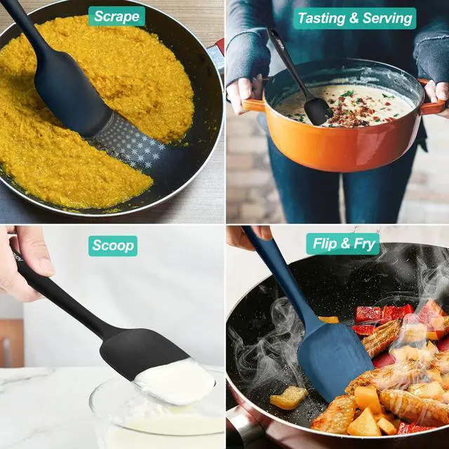Alt view image 7 of 7 - Silicone Spatula Set, High Heat Resistan Rubber Spoon Spatula, Non-Stick Spoonula with Seamless One Piece Design, Flexible Scrapers Baking Mixing Tool,3 Pack, Black